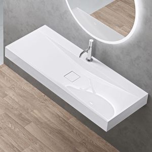 doporro Design Aufsatzwaschbecken Hängewaschbecken Mineralguss Waschbecken BTH: 120x48x10 cm Weiß Gussmarmor Waschtisch Waschplatz Colossum810