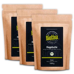 Biotiva Hagebutten Pulver 3kg (3x1kg) aus biologischem Anbau