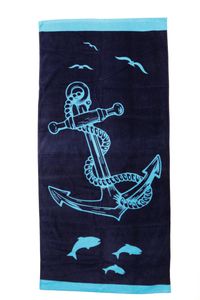 Großes maritimes Handtuch „Anker“ in schwarz türkis, Badetuch Strandtuch 100% Baumwolle Velours und Frottee Urlaub 75*160cm
