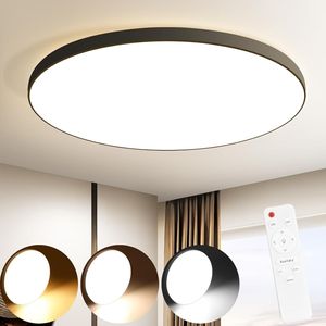 ZMH LED Deckenleuchte Dimmbar mit Fernbedienung 30W Deckenlampe Schwarz Badlampe IP44 Wasserdicht Flach Rund Küchenlampe für Wohnzimmer Schlafzimmer