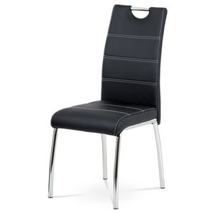 Esszimmerstühle, Abdeckung schwarzes Öko -Leder, weißes Nähen, Metall vier legliertes Chrom unter -HC -484 Bk