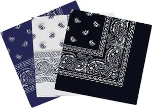 3 Stück Bandana Kopftuch Halstuch Nickituch Biker Tuch Motorad Tuch verschied. Farben Paisley Muster,Schwarz + Marineblau + Weiß