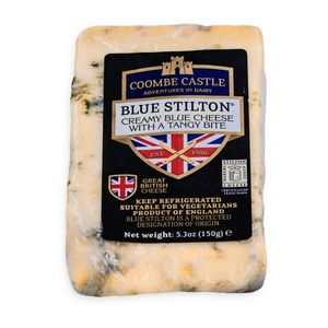 Food-United BLUE STILTON CHEESE PDO 150g Blau-Schimmel-Käse von Coombe-Castle Blauschimmelkäse British-Blue-Mold-Cheese passt zu Port-Wein Chutney Birnen Feigen-Senf Pilzen u. Walnüssen