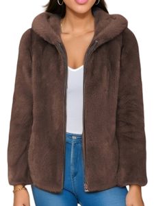 Damen Sweatjacken Langarm Jacke Outwear Fuzzy Mantel Winter Warm Pullover Hoodie Kaffee,Größe S
