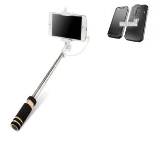 K-S-Trade Selfie Stick kompatibel mit Caterpillar Cat S60  Selfiestick kabelgebunden Monopod mit Kabel Stab Stange Selfportrait Handheldstick schwarz