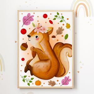Eichhörnchen Bild DIN A4 Kinderzimmer Wandbild Babyzimmer Poster Dekoration