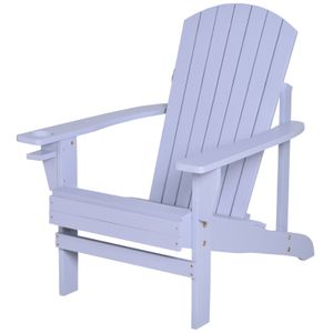 Outsunny Zahradní židle s držákem na kelímek, zahradní lehátko, balkónová židle, masivní dřevo, šedá 97 x 72,5 x 93 cm
