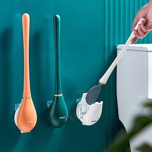 42.5cm Weiß Silikon-Toilettenbürsten mit Halter-Set Automatisches Öffnen und Schließen DIY Toiletten-Reinigungswerkzeug
