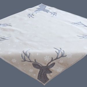 Raebel Tischdecke 110 x 110 cm grau Hellgrau weiß eisblau Silber Stickerei Hirsch Weihnachten Weihnachtsdeko Weihnachtstischdecke Mitteldecke Tischdeko