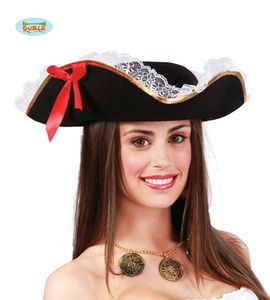schwarzer Piratin Hut mit Spitze für Damen