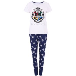 Weiß-dunkelblaues Pyjama/Schlafanzug für Damen, lange Hose Harry Potter M