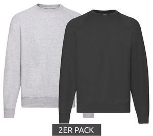 2er Pack FRUIT OF THE LOOM Herren Basic Baumwoll-Sweater Rundhals-Pullover Schwarz/Grau, Größe:XL