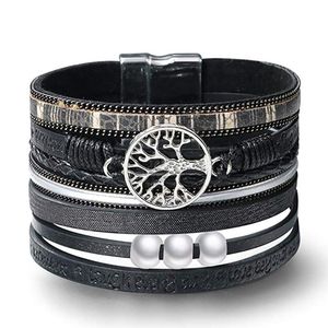 Alster Herz Wickelarmband Lebensbaum Armband für Damen, Wickelarmband mit Perlen, Ideal als Geschenk für Frauen, J0333 Schwarz