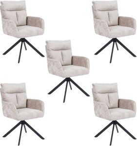 HOME DELUXE Esszimmerstuhl mit Armlehne ALUNA Chenille - 5er Set Beige I Drehbarer Esszimmerstuhl, Esszimmerstuhl mit Drehfunktion, 360-Grad drehbarer Esszimmerstuhl, Drehbarer Polsterstuhl Esszimmer,