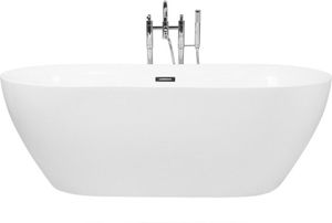 BELIANI Wanna wolnostojąca biała akrylowa 160 x 75 cm system przelewowy owalna nowoczesna