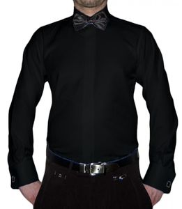 Smoking Designer Hemd mit Schwarzer Fliege Slim Fit verschiedene Farben mit Struktur Manschettenknöpfe New Kent Kragen Langarm , Größe klassische Hemden:43 / XL, Farbe Klassische Hemden:Schwarz