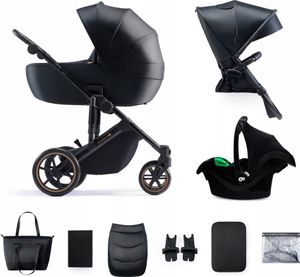 Kinderkraft PRIME 2 3 w 1 - wózek spacerowy do 22 kg - gondola, fotelik samochodowy MINK PRO - koła z pełnym zawieszeniem - wodoodporny daszek - czarny