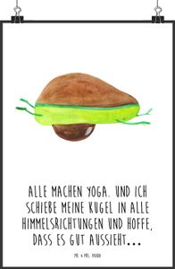 Mr. & Mrs. Panda Poster Avocado Yoga DIN A2 - Weiß - Geschenk, Kinderposter, Vegan, Gesund, Hilfe, Avocado Yoga Vegan, Handgemaltes Poster, Raumdekoration, Veggie, Sport