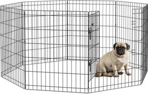 PawHut Welpenauslauf 76 cm Hoch, 8-TLG Welpenlaufstall mit Schloss, DIY Freilaufgehege Hundelaufstall für mittelgroße Hunde, Meerschweinchen, Kaninchen, Metall, Schwarz