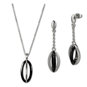 Amello Edelstahlschmuckset Keramik Ellipse Kette, Ohrring ESSX09S