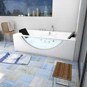 Whirlpool Pool Badewanne Eckwanne Wanne W81-C-SC 180x90cm mit Farblicht, aktive Schlauch-Reinigung