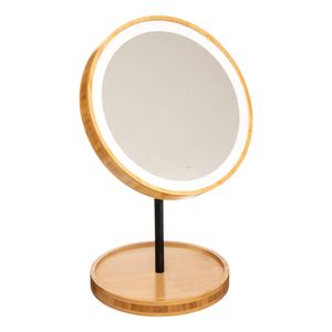 Kozmetické zrkadlo LED, okrúhle, bambusové