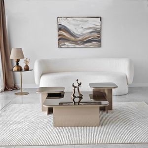 Skye Decor, Jazz - Beige, Bronze, Couchtisch-Set, 100 % MELAMINBESCHICHTETE SPANPLATTEN, Beige, 80 x 80 x 30 cm