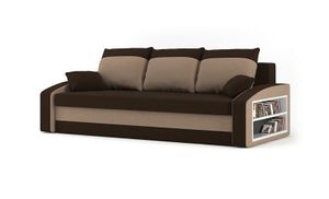 Couch HEWLET 220x90 mit REGAL RECHTS und Schlaffunktion - Schlafcouch mit Bettkasten - STOFF HAITI 5 + HAITI 3 Braun&Cappucino