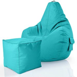 Green Bean© 2er Set Sitzsack + Hocker "Cozy+Cube" - fertig befüllt - robust waschbar schmutzabweisend - Kinder & Erwachsene Bean Bag Bodenkissen Lounge Sitzhocker Relax-Sessel Gamer Gamingstuhl Pouf - Türkis