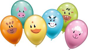 6 Luftballons bunt sortiert bedruckt mit Tiergesichtern, 28-30 cm/11 inch