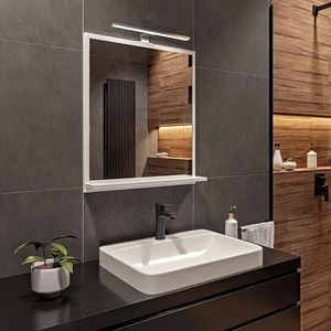 HAJDUK FURNITURE Badspiegel mit Beleuchtung 4000 K IP44 Weiß H:70 x B:60 cm - Bathroom Mirror - Badezimmer Spiegel Rechteckig mit Ablage und LED