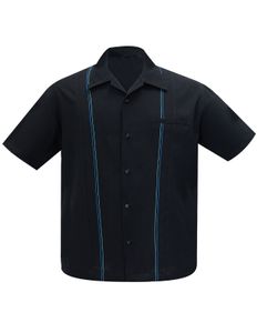 Steady Clothing Hemd The Harold Schwarz Vintage Bowling Shirt Retro Pin Stripe