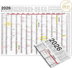 Wandkalender 2026 groß mit Feiertagen und Ferien DE, AT | Jahresplaner 2026 Wandkalender 100x70 cm | XXL Wandkalender 2026 gefalzt