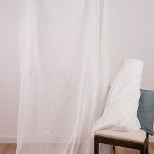 Gardinenstoff Leinenstruktur Stickerei Art Decó wollweiß grau 280cm Breite