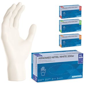 ARNOMED Einweghandschuhe Weiß, Nitril Handschuhe 200 Stk, Einmalhandschuhe Gr S-XL, Einweg Handschuhe latex- & puderfrei - Gr. XL