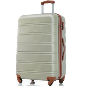 Flieks Reisekoffer mit Universalrad, Trolley Hartschalenkoffer Handgepäck Koffer mit Schwenkrollen, XL, 52x32x78cm, Grün Braun