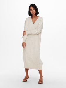 Langarm Strickkleid Loose Fit Midi Knit Dress V-Neck Pullover TESSA | L