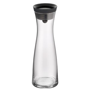 WMF Basic Wasserkaraffe, Glas, Karaffe 1l, Höhe 30,2 cm, Glaskaraffe mit Deckel, Silikondeckel, CloseUp-Verschluss, schwarz