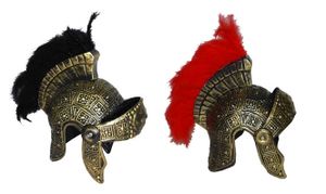 Römer-Helm schwarz/gold mit Maraboubürste Kunststoff rot
