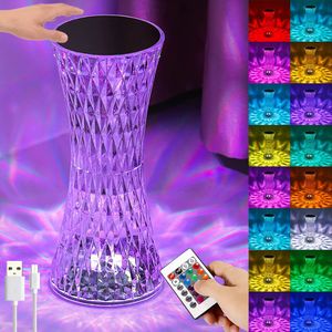 Diamant Lampe, Kristall-Touch-Tischlampe, mit Fernbedienung, 16 Farbwechsel, Rosen-LED-Licht Kristall-Diamant-Tischlampe, LED-Atmosphäre, USB-Nachtlicht Kabellos Nachtischlampe