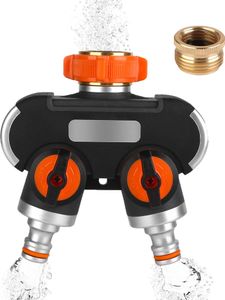 2-Wege-Wasserspalter mit Ventil Verstellbar, Wasserhahn-Splitter Wasserverteiler für 3/4 Zoll und 1/2 Zoll Wasserhahn Gartenbewässerung
