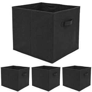 4er Set Aufbewahrungsbox für Kallax Regal - 33x38x33 Stoff Box mit Griff - Black