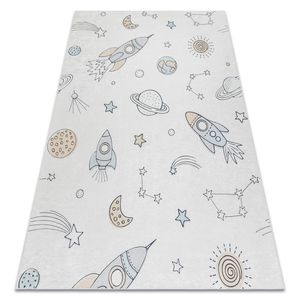 BAMBINO 1278 Waschteppich Weltraum, Rakete für Kinder Anti-Rutsch - creme beige 120x170 cm