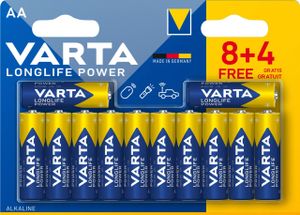 VARTA Alkalické baterie Longlife Power Mignon AA 8+4 GRATIS (12 baterií)