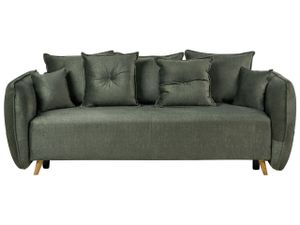 BELIANI 2-Sitzer Sofa Dunkelgrün Samtbezug mit Schlaffunktion Stauraum Mehreren Kissen Armlehnen Holzbeinen Modern Skandi Wohnzimmer Schlafsofa