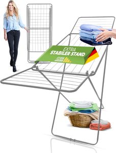 STAHLMANN ® klappbarer Wäscheständer mit 18 m Trockenfläche (Silber) – extra Stabiler Wäscheständer ausziehbar - Flügelwäscheständer