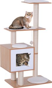 PawHut Katzenkratzbaum Katzenbaum Katzenspielzeug Kletterbaum Sisal Polster Liegefläche mit Ball Natur 71,5 x 49,5 x 120 cm