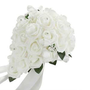 Hochzeitsstrauß Brautbrautjungfer künstlicher Schaumstoff Rose Blume Handgemachte Dekor-Weiß