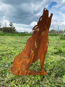 Gartenfigur Wolf heulend groß 75x48cm Gartenstecker Edelrost Gartendeko Wetterfest Rost Metall Rostfigur Hunde Figur Fuchs Tier