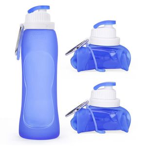 Faltbare Trinkflasche Sportflasche Wasserflasche Getränkeflasche Trinkflasche für Zuhause & Büro, Sport 500ml Blau